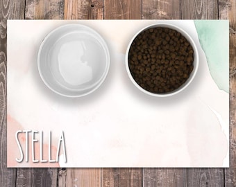 Personalized Dog / Cat Food Mat, Boho Water Colors Design, Machine Washable Dog Cat Bowl Placemat Feeding Mat Food Mat, Custom Pet Gift PM58
