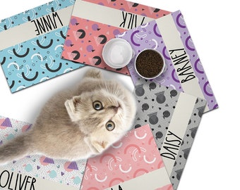 Personalized Dog / Cat Food Mat, Boho Design, Colors Available, Machine Washable Pet Bowl Mat Placemat Feeding Mat Custom Pet Gift PM63