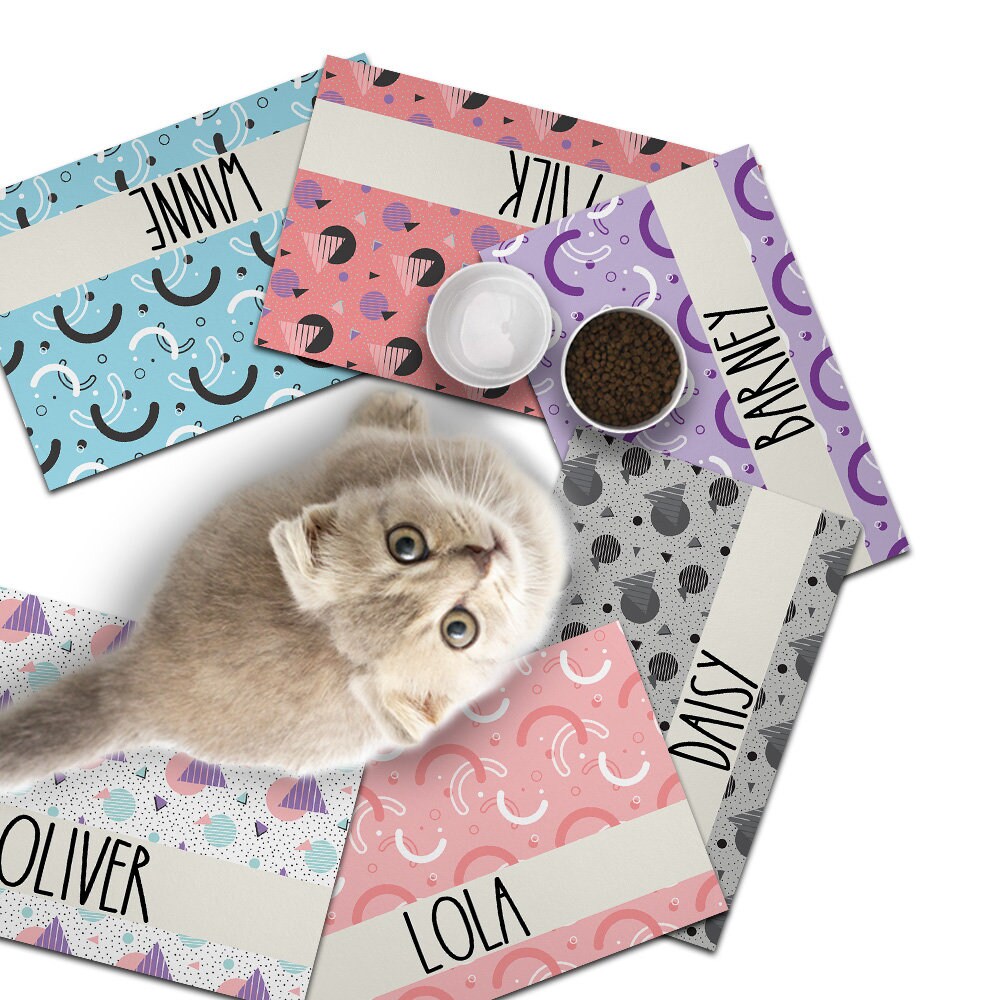 Personalized Dog / Cat Food Mat, Boho Design, Colors Available, Machine Washable Pet Bowl Mat Placemat Feeding Mat Custom Pet Gift PM63