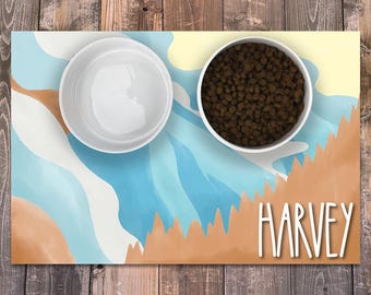 Personalized Dog / Cat Food Mat, Boho Mountains Design, Machine Washable Dog Cat Bowl Placemat Feeding Mat Food Mat, Custom Pet Gift PM52