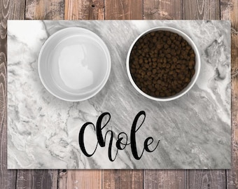Personalized Dog / Cat Food Mat, Marble Design Machine Washable Pet / Dog / Cat Bowl Mat Placemat Feeding Mat, Custom Pet Gift PM01