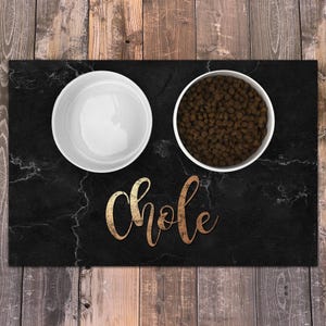 Personalized Dog / Cat Food Mat, Marble Design Machine Washable Pet / Dog / Cat Bowl Mat Placemat Feeding Mat, Custom Pet Gift PM01
