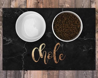 Personalized Dog / Cat Food Mat, Marble Design Machine Washable Pet / Dog / Cat Bowl Mat Placemat Feeding Mat, Custom Pet Gift PM01