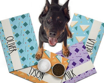Personalized Dog / Cat Food Mat, Boho Design, Colors Available, Machine Washable Pet Bowl Mat Placemat Feeding Mat Custom Pet Gift PM64