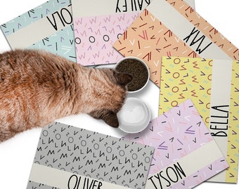 Personalized Dog / Cat Food Mat, Boho Design, Colors Available, Machine Washable Pet Bowl Mat Placemat Feeding Mat Custom Pet Gift PM67