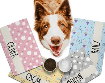 Personalized Dog / Cat Food Mat, Boho Design, Colors Available, Machine Washable Pet Bowl Mat Placemat Feeding Mat Custom Pet Gift PM62