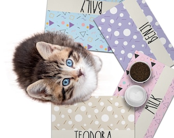Personalized Dog / Cat Food Mat, Boho Design, Colors Available, Machine Washable Pet Bowl Mat Placemat Feeding Mat Custom Pet Gift PM62