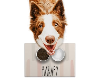 Personalized Dog / Cat Food Mat, Boho Design, Colors Available, Machine Washable Pet Bowl Mat Placemat Feeding Mat Custom Pet Gift PM70