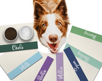 Personalized Dog / Cat Food Mat, Boho Design, Colors Available, Machine Washable Pet Bowl Mat Placemat Feeding Mat Custom Pet Gift PM69