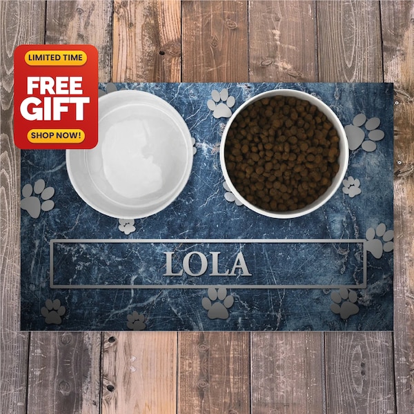 Personalized Dog / Cat Food Mat, Marble Design Machine Washable Pet / Dog / Cat Bowl Mat Placemat Feeding Mat, Custom Pet Gift PM12