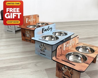 Raised Pet Bowl Stand Comes With Bowls Multiple Sizes Pet Feeder Elevated Dog Cat Bowl Stand Personalized  Cat Dog Feeder FS02