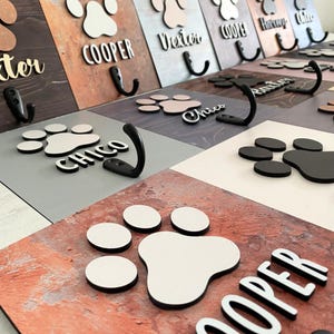 Personalized Dog Wood Leash Holder Dog Sign Leash Hook Collar Holder Leash Hanger Raised Name Paw Sign Puppy Gift Entry Way Mudroom Decor LH