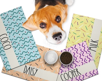 Personalized Dog / Cat Food Mat, Boho Design, Colors Available, Machine Washable Pet Bowl Mat Placemat Feeding Mat Custom Pet Gift PM66