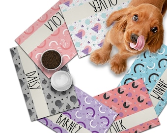 Personalized Dog / Cat Food Mat, Boho Design, Colors Available, Machine Washable Pet Bowl Mat Placemat Feeding Mat Custom Pet Gift PM63