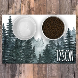 Personalized Dog / Cat Food Mat, Woods Forest Design, Machine Washable Dog Cat Bowl Placemat Feeding Mat Food Mat, Custom Pet Gift PM53