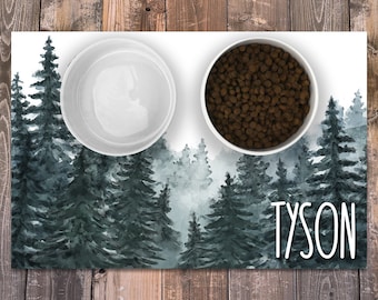 Personalized Dog / Cat Food Mat, Woods Forest Design, Machine Washable Dog Cat Bowl Placemat Feeding Mat Food Mat, Custom Pet Gift PM53