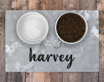 Personalized Dog / Cat Food Mat, Marble Design Machine Washable Pet / Dog / Cat Bowl Mat Placemat Feeding Mat, Custom Pet Gift PM30