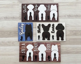 Supporto per guinzaglio personalizzato per 1/2/3 cani, gancio per guinzaglio, supporto per collare, gancio per guinzaglio, cartello con nome in rilievo, regalo per cuccioli, ingresso, anticamera DBLH