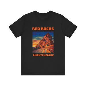Red Rocks Amphitheatre Unisex Short Sleeve Tee | Colorado music amphitheater | art by artist Ken Williams | Free Shipping in the U.S.