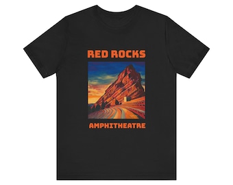 Red Rocks Amphitheatre Unisex Short Sleeve Tee | Colorado music amphitheater | art by artist Ken Williams | Free Shipping in the U.S.