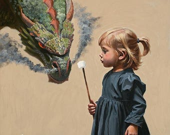 Trust the Toast Art Print | Dragon Art | Girl Decor | Trusting | Brave | Artwork by Ken Williams | Free Shipping