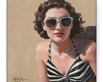 Vintage Beach Girl Canvas Print | Ken Williams Art