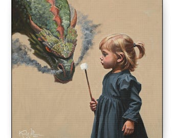 Trust the Toast Gallery Wrap Canvas | Dragon Art | Brave Girl Artwork | by artist Ken Williams | Free Shipping in the U.S.