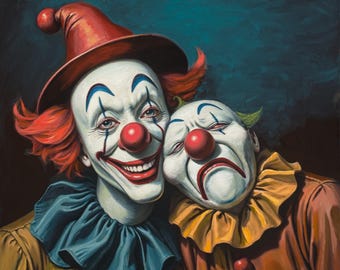 Comedy & Tragedy Art Print | Clown Art | Performance Art | Artwork by Ken Williams | Free Shipping