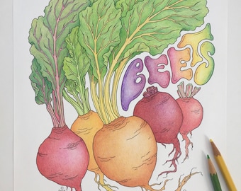 BEETS Coloring Page, PDF, 8.5x11”, A4, printable downloadable adult coloring page, vegetable / beetroot colouring sheet for adults and kids