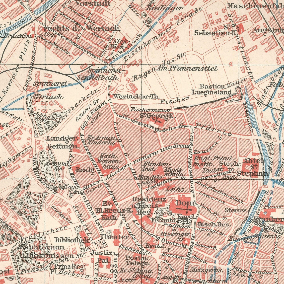 Augsburg 1904 Vintage Map Old Book Pages Antique - Etsy