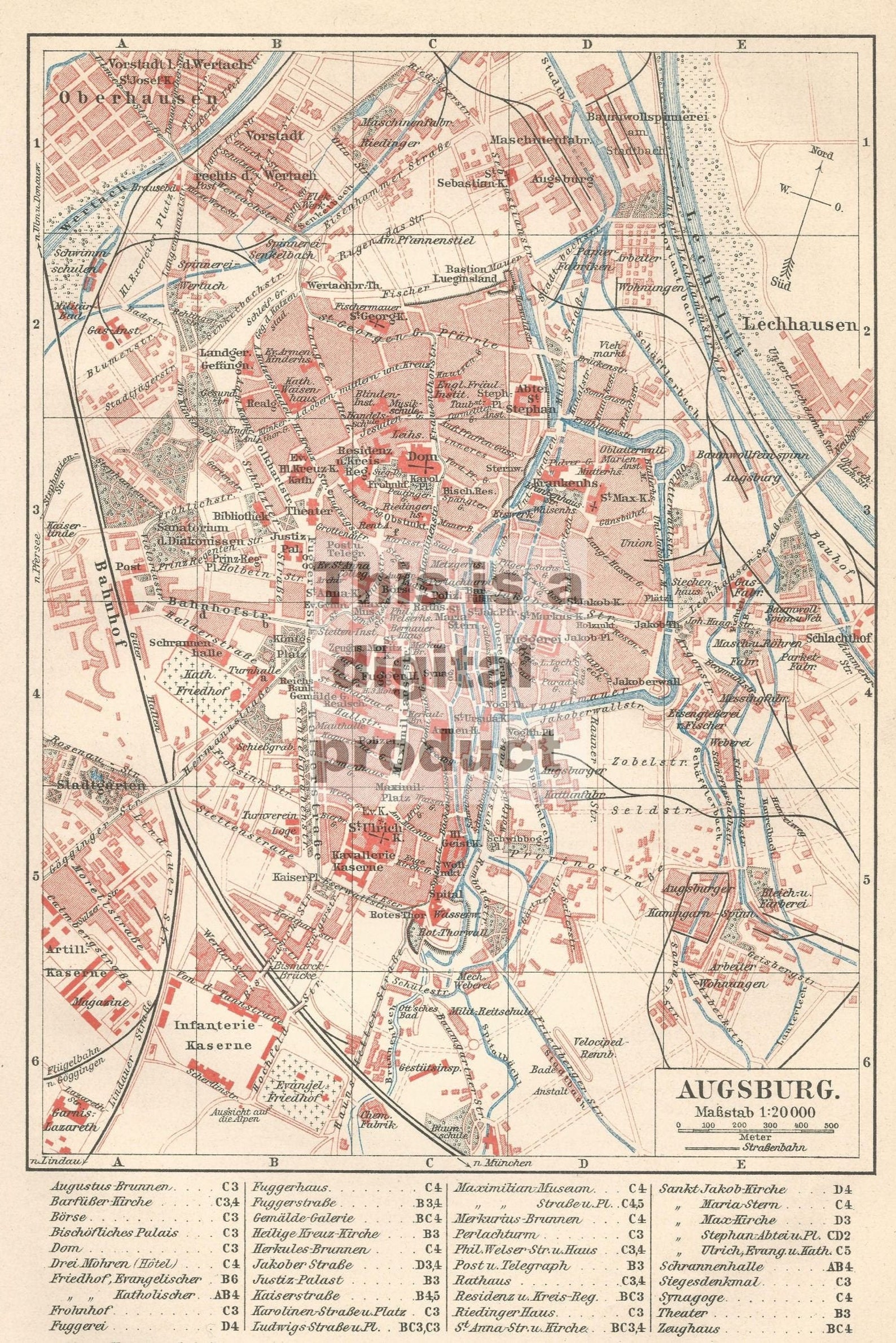 Augsburg 1904 Vintage Map Old Book Pages Antique - Etsy