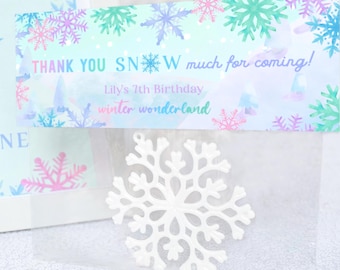 Winter Wonderland Treat Bag Topper PRINTABLE, Thank You Snow Much Favor, Winter Snowflake Birthday Party Decorations, Digital Download