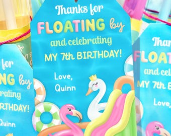 Waterslide Party Favor Tag PRINTABLE, Waterslide Birthday Party Favor Sign, Waterslide Pool Floatie Decorations, EDITABLE Digital Download