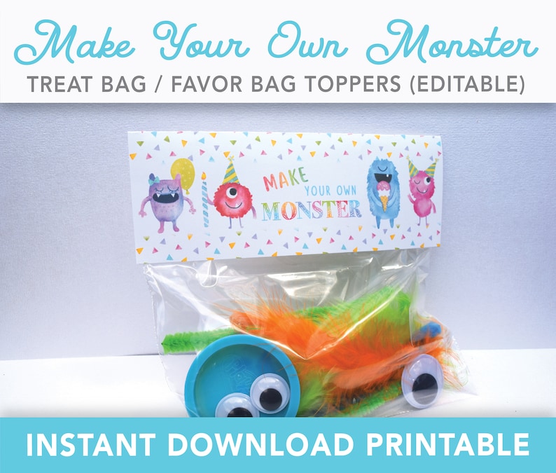 Make Your Own Monster Tag PRINTABLE Make A Monster Bag Topper - Etsy