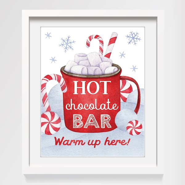 Hot Chocolate Bar Sign PRINTABLE, Christmas Hot Chocolate Station Sign, Watercolor Hot Chocolate, Kitchen Decor, Instant Digital Download