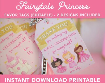 Princess Birthday Favor Tag PRINTABLE, Princess Party Thank You Tag, Fairytale Princess Castle Favor Sign, EDITABLE Instant Digital Download