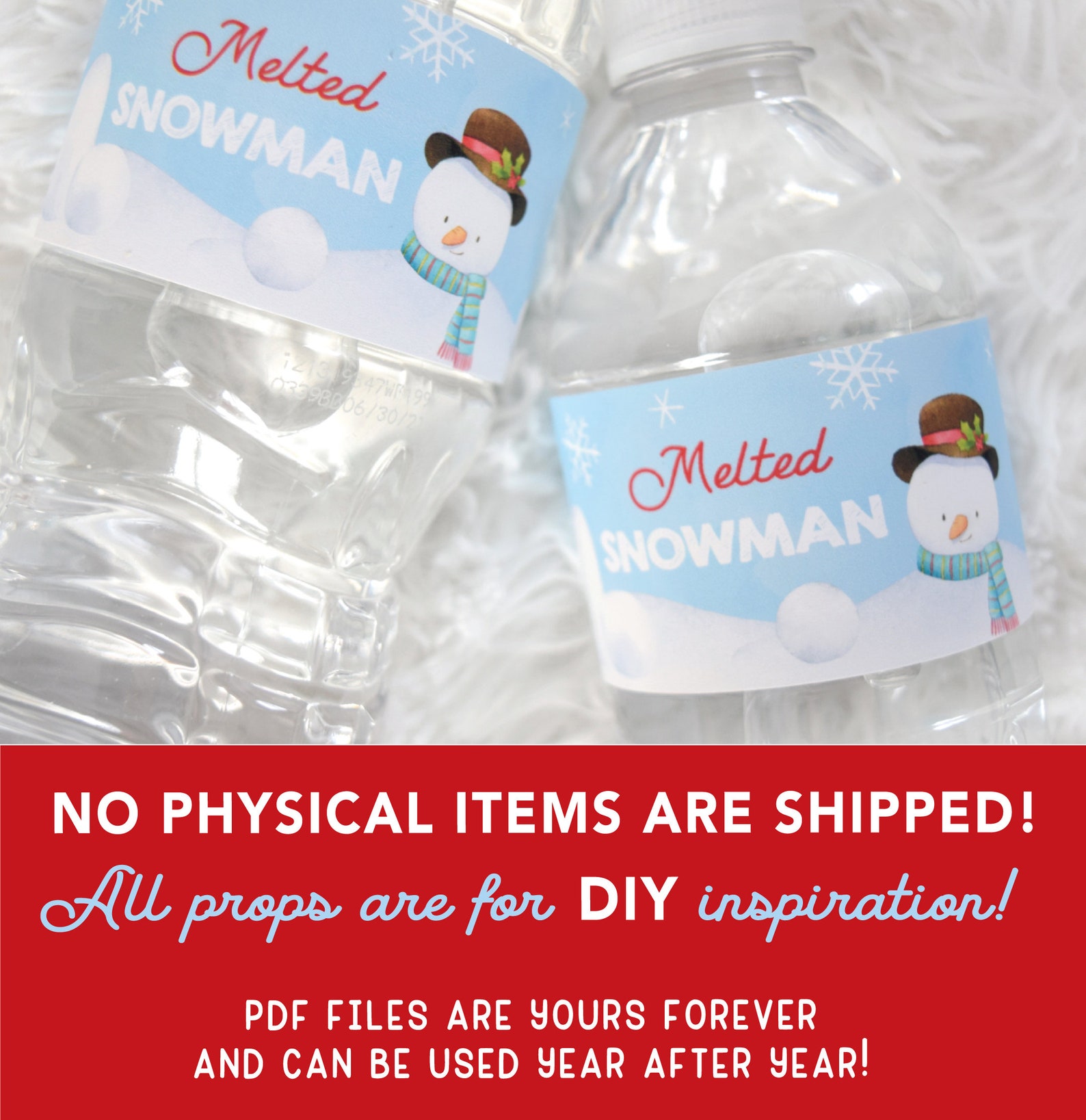 Melted Snowman Water Bottle Label Wrapper PRINTABLE Christmas Etsy