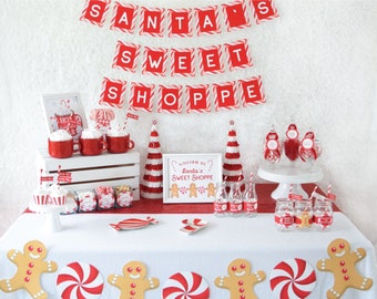Peppermint Christmas Party Decorations PRINTABLE, Gingerbread Candy Cane Party, North Pole Decor, Santa's Sweet Shoppe, Digital Download