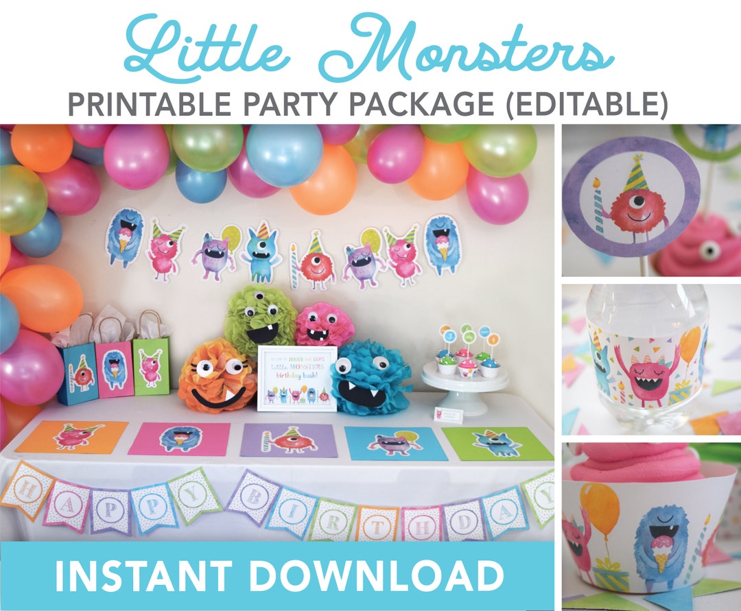 Monster Birthday Party Decorations PRINTABLE Package, Little Monster ...