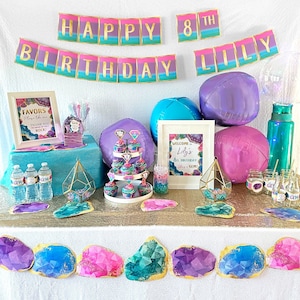 Gemstone Birthday Party Package PRINTABLE, &quot;She&#39;s A Gem&quot; Birthday Party Decorations, Crystal Theme Party Decor, Digital Download