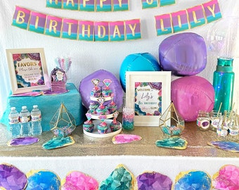 Gemstone Birthday Party Package PRINTABLE, &quot;She&#39;s A Gem&quot; Birthday Party Decorations, Crystal Theme Party Decor, Digital Download