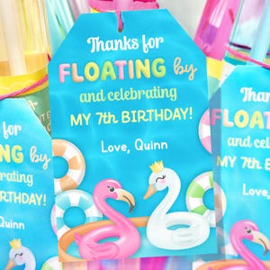 Pool Floatie Favor Tag PRINTABLE, Pool Party Birthday Favor Sign, Pool Float Flamingo Swan Thank You Gift Tag, EDITABLE Digital Download