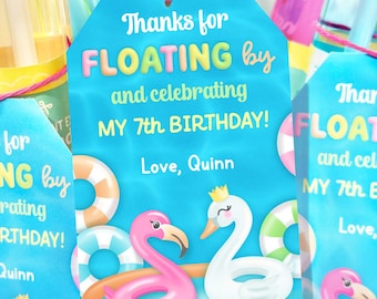 Pool Floatie Favor Tag PRINTABLE, Pool Party Birthday Favor Sign, Pool Float Flamingo Swan Thank You Gift Tag, EDITABLE Digital Download