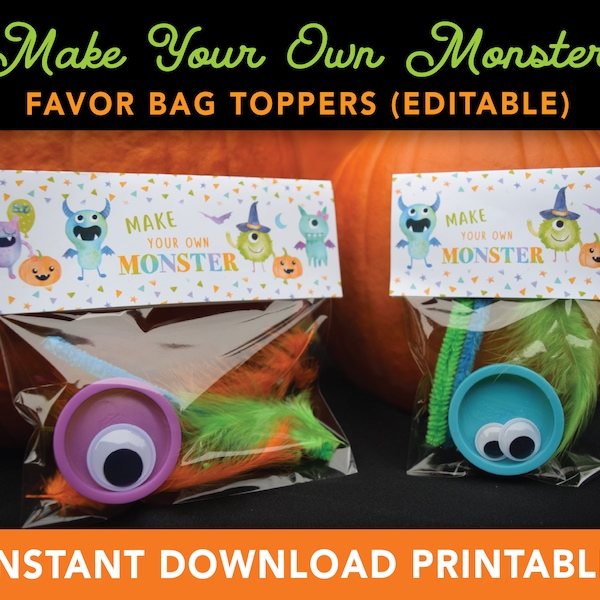 HALLOWEEN "Make Your Own Monster" Kit PRINTABLE | Halloween Birthday Favor Tag | Make a Monster Topper | Classroom Party | Digital Download