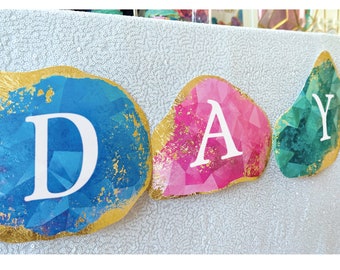 Gemstone Birthday Banner Editable PRINTABLE, &quot;She&#39;s A Gem&quot; Bridal Baby Shower, Editable Letters Numbers Template, Crystal Gem Gold Garland