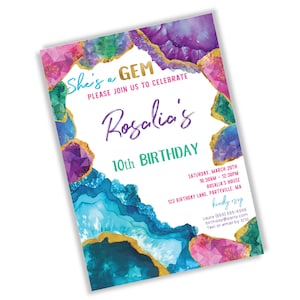 Edelstein-Geburtstags-Party Einladung DRUCKBAR, "Geburtstags-Party einladen, Geode Crystal Gem Mining Rock Klettern, digitaler Download."