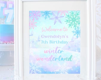 Winter Wonderland Welcome Sign PRINTABLE, Snowflake Birthday Party Sign, Winter Birthday Party Decorations,  Digital Download