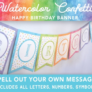 Happy Birthday Banner PRINTABLE, Back To School Banner, Welcome Back Classroom Decoration, Watercolor Rainbow Confetti, Digital Download
