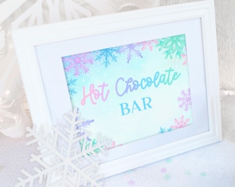 Hot Chocolate Bar Sign PRINTABLE, Winter Wonderland Hot Chocolate Bar, Winter ONE-derland Pastel Snowflake Hot Cocoa Sign, Digital Download