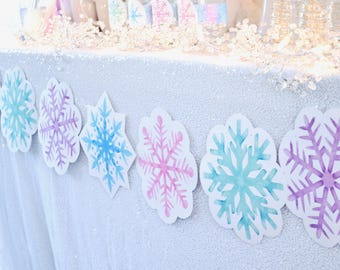 Pastel Snowflake Garland PRINTABLE, Winter Wonderland Banner, Winter ONE-derland Birthday Decoration, Girl Winter Birthday, Digital Download